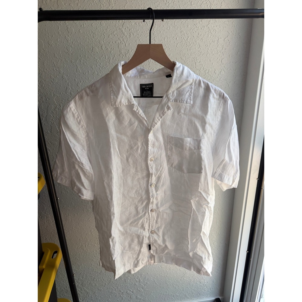 Todd Snyder Baird McNutt Irish Linen Shirt White Short Sleeve Camp Collar Large